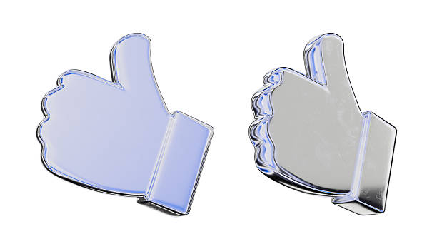 Three metallic thumbs-up hand gestures with shiny reflective surfaces shown in different positions on a white background. Concept of support. 3D Rendering.