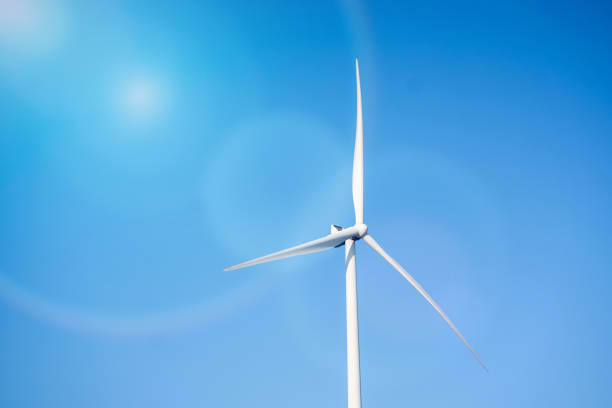 Horizontal axis wind turbine in the country on a cloudy day, electrical power green production