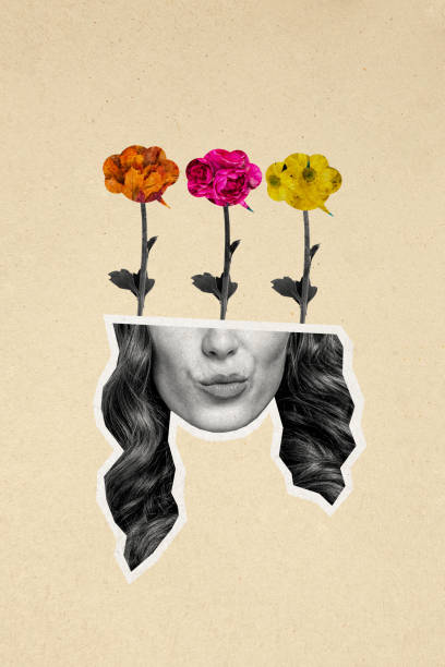 istock Vertical photo image collage young lady face fragment half head flowers blossom october foliage leaves daisy bloom environment 2201889328