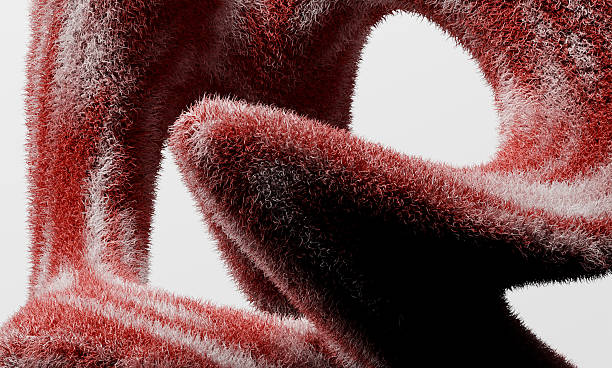 istock Floating Organic Knot Sculpture with Dense Fur Texture in Red and White, Highlighted by Diffuse Lighting 2201890337