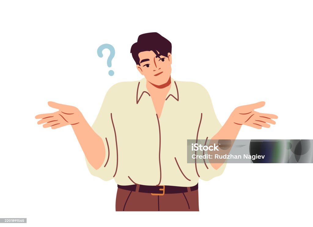 Man Problem Gesture Happy Person Showing Hand Gestures Pensive Man In Thought With Question ...