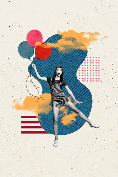 istock Vertical creative collage picture young childish girl funny crazy face expression hold air balloons festival event entertainment weekend 2201893432