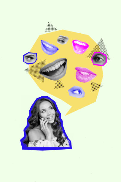 istock Composite collage picture image of pretty female speech bubble talking comics face parts weird freak bizarre unusual fantasy billboard 2201894132
