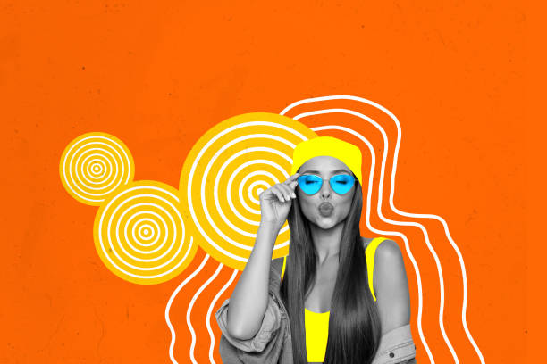 istock Sketch image trend collage of black white silhouette young lady model pose geometric figure background show gesture kiss wear sunglasses 2201894179