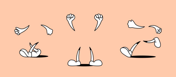 istock 70s groovy comic set. Vintage retro stickers with cartoon arms and legs in different poses. Design Elements for Character Constructor. Outline doodle illustration collection 2201894316
