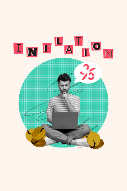 istock Vertical creative collage thoughtful man sit laptop investor trader analytic inflation economy falling rate golden coins funds 2201895369