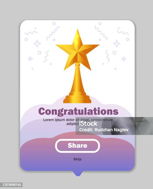 Congratulations User Interface Congratulations Pop Up Banner Digital User Interface Element With Gold ...
