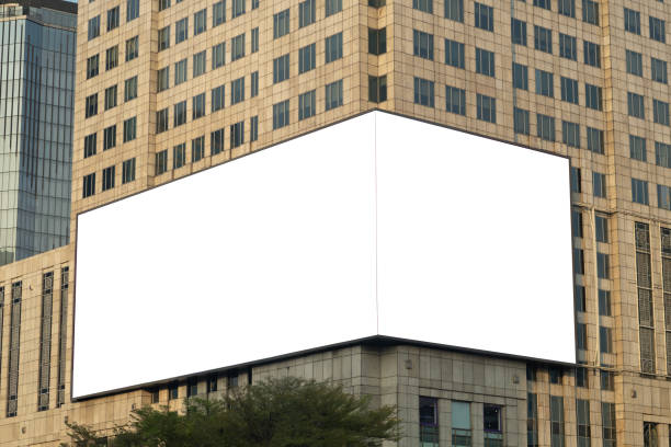 Mockup Blank large billboard for advertising on modern building facade, Two size Empty space for insert your idea on public reflecting urban cityscape