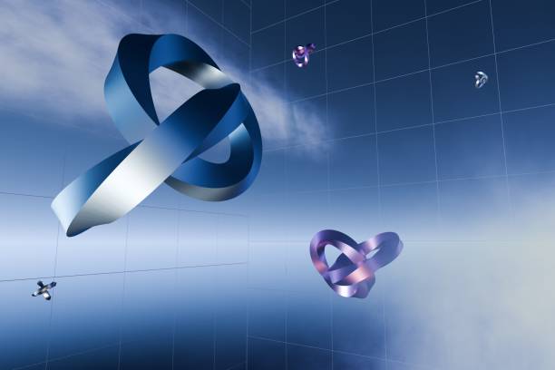 3d render of abstratc metallic rings in sky