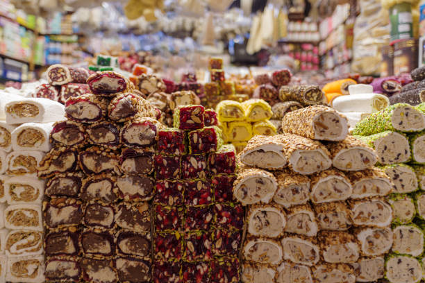 istock Rolled Turkish delights on sale at Istanbul's Grand Bazaar 2201902323