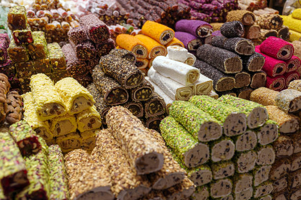 istock Rolled Turkish delights on sale at Istanbul's Grand Bazaar 2201902333