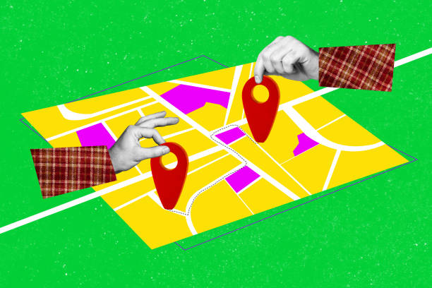 istock Trend artwork composite photo collage of hands hold geo point mark map place visit way direction move travel relocate change destination 2201908013