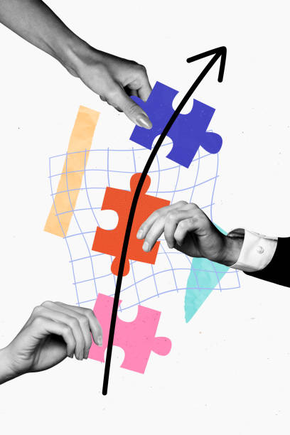 istock Vertical image collage human hands body fragments match puzzle complete logic game fragments connection achieve goal drawing background 2201908347