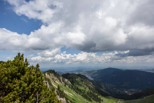 Mountain hiking at Brecherspitze mountain in summertime, Bavaria, Germany