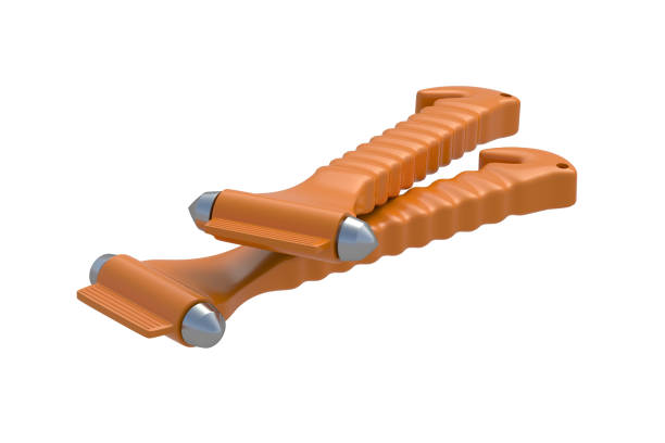 istock Two safety hammers isolated on white background. Emergency tool. Rescue equipment. 3d render 2201911643