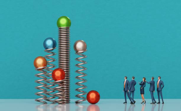 istock Business people placing projectiles on top of springs, ready to launch them up. 3D rendering 2201914473