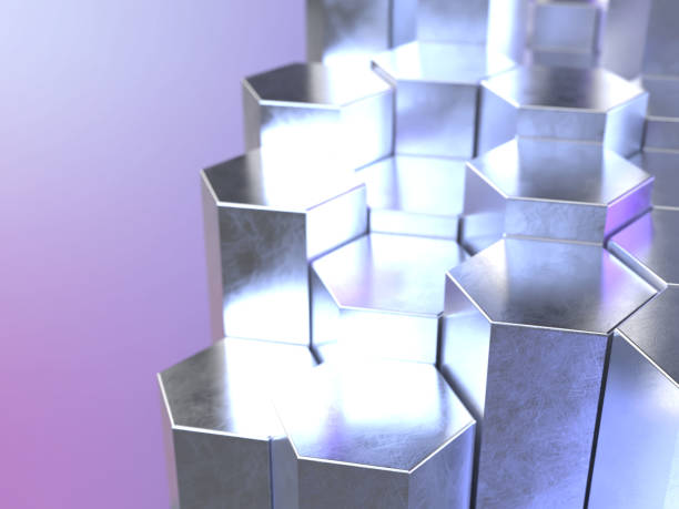 3D illustration of a geometric space made up of hexagonal prisms