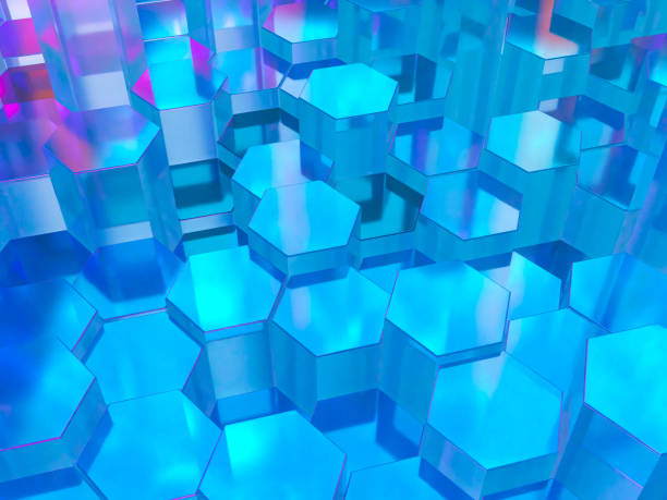 istock 3D illustration of a geometric space made up of hexagonal prisms 2201916021