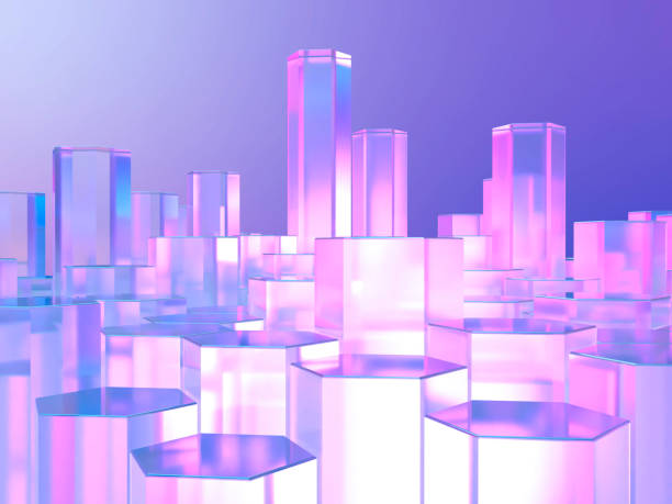istock 3D illustration of a geometric space made up of hexagonal prisms 2201916023