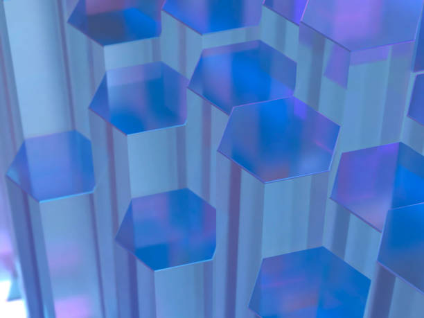 istock 3D illustration of a geometric space made up of hexagonal prisms 2201916042