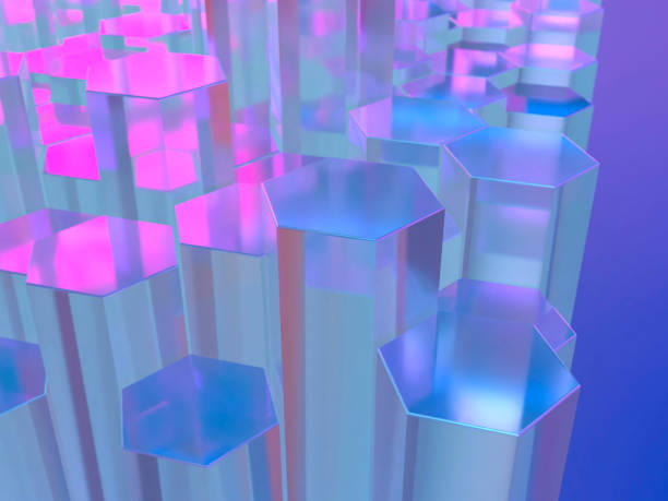 istock 3D illustration of a geometric space made up of hexagonal prisms 2201916045