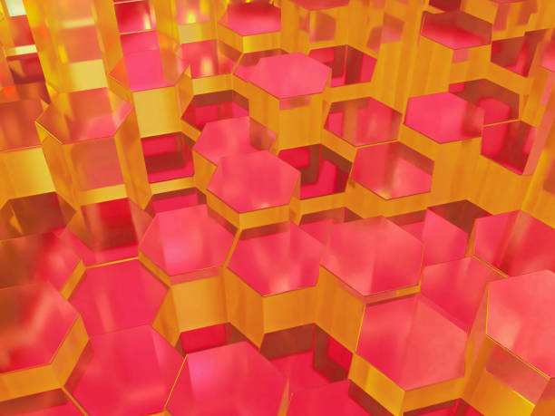 istock 3D illustration of a geometric space made up of hexagonal prisms 2201916055