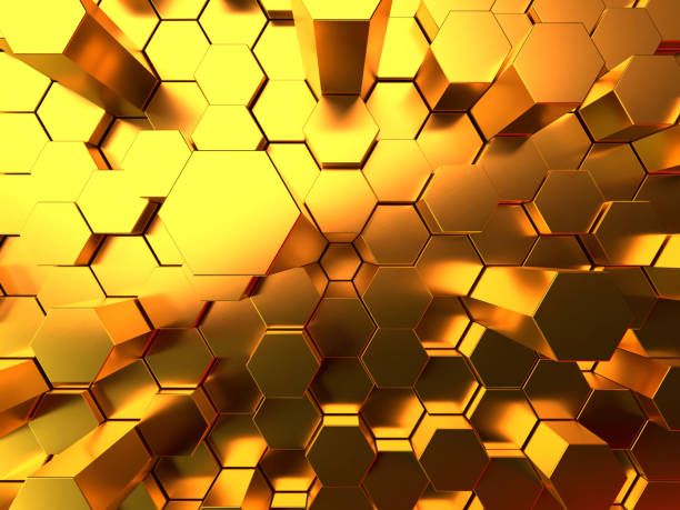 istock 3D illustration of a geometric space made up of hexagonal prisms 2201916077