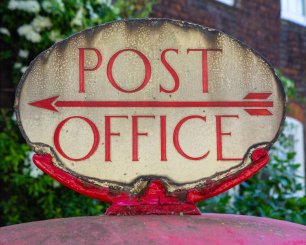 istock Viintage Post Office Sign on a Red Post Box in London, UK 2201923788