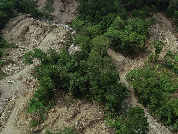 istock Aerial View of river damage-Stock Photo 2201925152
