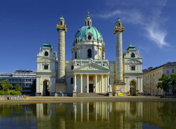 Vienna, Austria - St. Charles's Church (Karlskirche) in Vienna at sunset - Vienna is UNESCO World Heritage Site