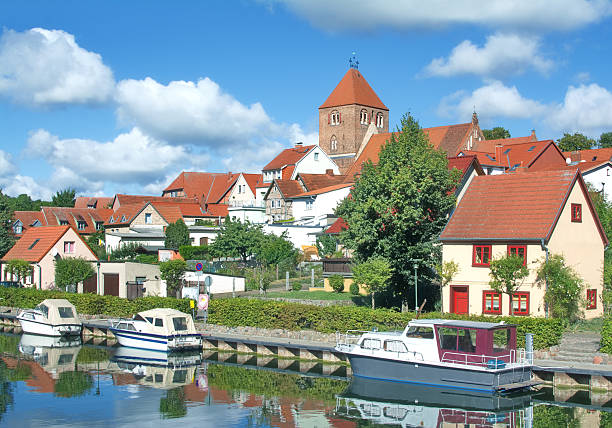 Old Town with St.Marienkirche and Elde River in Plau am See,Ludwigslust-Parchim District,Mecklenburg-Vorpommern;Germany