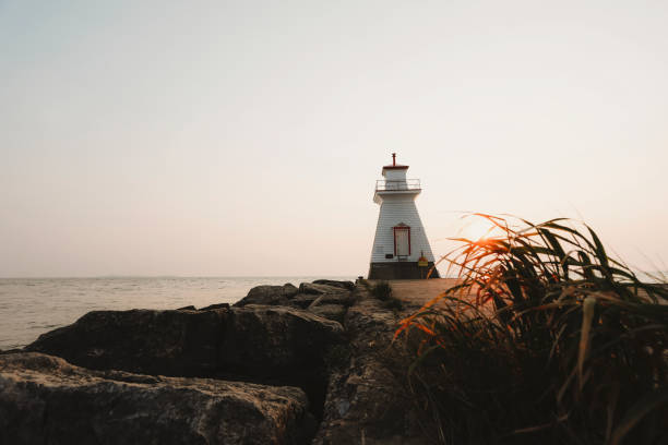 A lighthouse during sunset. Shallow depth of field. Shot with a Canon 5D Mark IV.