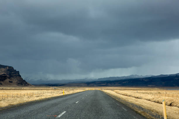 road through the moss lava fields in iceland