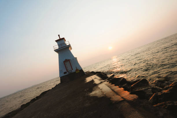A lighthouse during sunset. Shallow depth of field. Shot with a Canon 5D Mark IV.