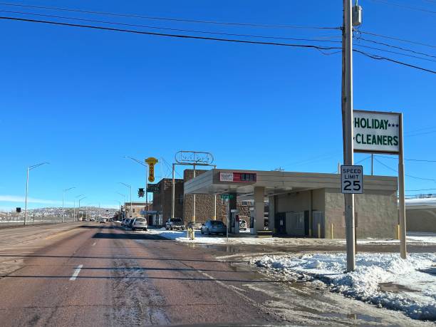 Gallup, New Mexico, United States of America USA - January 10: Winter road trip along the historic Route 66, showcasing vintage motels, gas stations, and the spirit of the Wild West