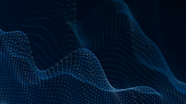 istock Beautiful curved wave on a dark background. Digital technology background. Concept of network. 3D 2201938769