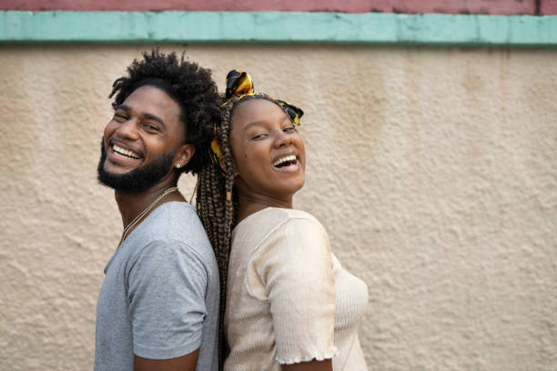 istock Portrait of afro friends on a beige background 2201939152