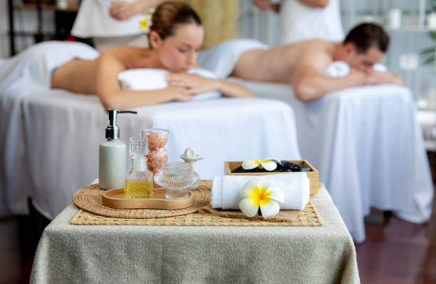 istock Aromatherapy massage ambiance or spa salon composition setup. Quiescent 2201954729
