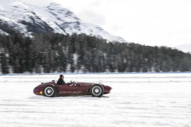 St.Moritz, Switzerland - February 22, 2025: Maserati 250 F vintage 1954 on the frozen Lake St. Moritz \