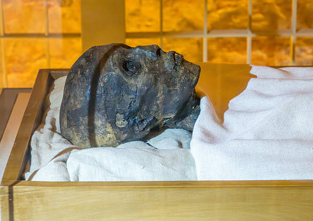 Mumified head of Tutankhamen in Valley of the Kings stock photo