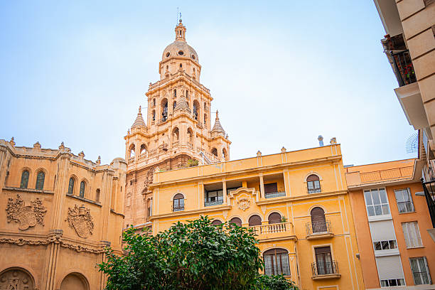 Murcia, Spain - February 11th 2024 The bell tower of the Catedral de Murcia (Murcia Cathedral)