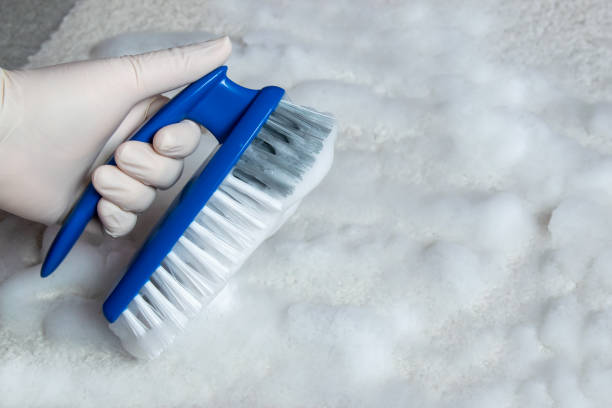 istock Blue brush on the floor with much white foam. Cleaning. 2201965583