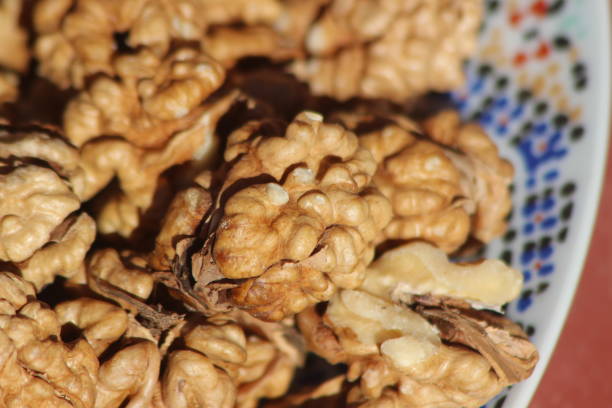 A close-up of peeled walnuts