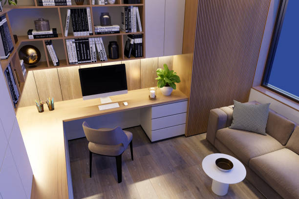 Cozy Modern Home Office with L-Shaped Desk & Ambient LED Lighting