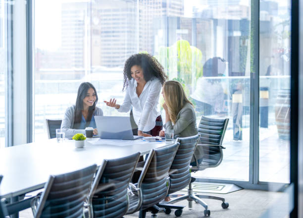istock Three business  women meeting. They are discussing something while looking at a laptop computer. 2201974352