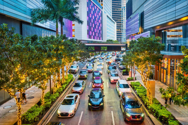 Traffic in downtown Miami Florida USA at Brickell City Center