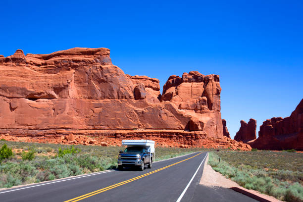 istock USA Utaj Moab Arches national Park, camper on roadway 2201990513