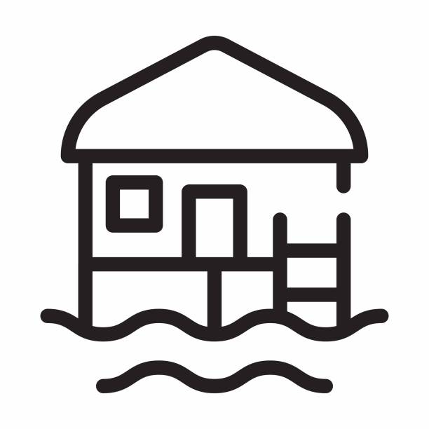 Overwater bungalow icon Overwater bungalow icon. Editable line icon. Vector illustration beach hut stock illustrations