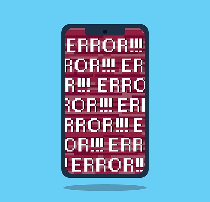 Flat Design Mobile Phone With Error Sign On Screen Modern Black Mobile ...