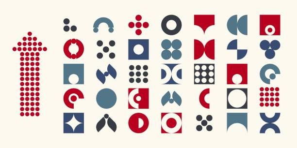Collection of stylized geometric shapes for patterns or accents. Red, blue, grey on white background, vector